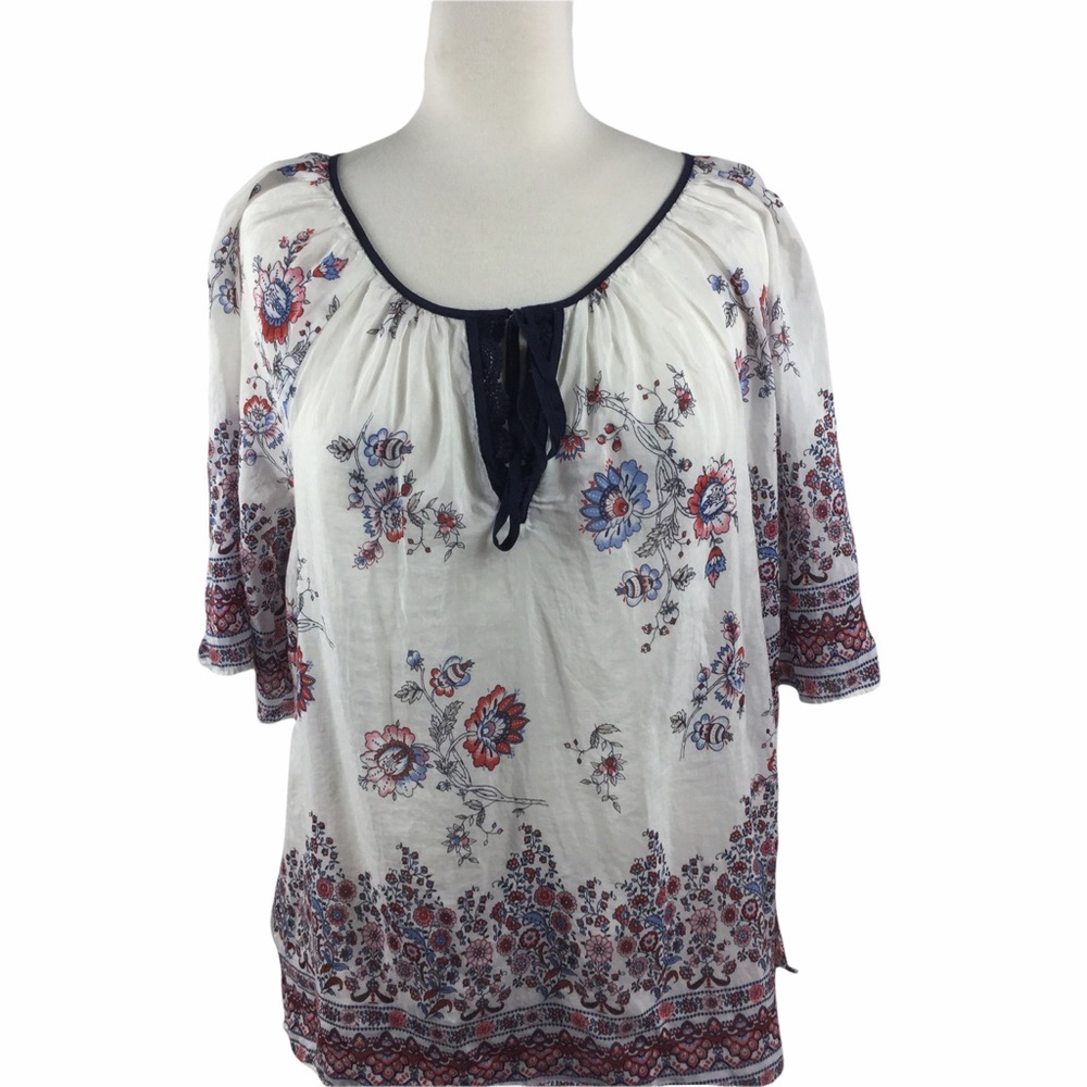 Loft‎ Peasant Style Blouse, Floral Design, Size M